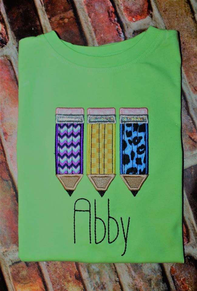 Back to School Pencil Trio machine applique embroidery design 8x8