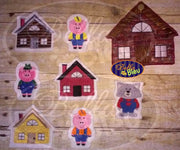 ITH in the hoop Three 3 Little Pigs Wolf Houses Finger Puppets