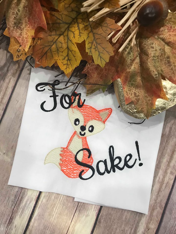 For Fox Sake Fall Sketchy machine Embroidery Design 8x8