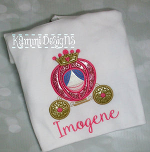 Princess Carriage with Crown machine applique embroidery design 6x10