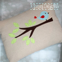 Raggy Bird on a Branch machine applique embroidery design 6x10