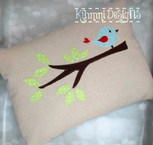 Raggy Bird on a Branch machine applique embroidery design 6x10