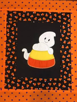 Halloween Candy Corn with Boy Ghost machine applique embroidery design 5x7