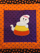 Halloween Candy Corn with Girl with Bow Ghost machine applique embroidery design 8x12