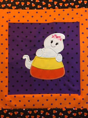 Halloween Candy Corn with Girl with Bow Ghost machine applique embroidery design 4x4