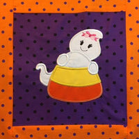Halloween Candy Corn with Girl with Bow Ghost machine applique embroidery design 5x7