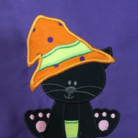 Halloween Witch Kitty Cat machine applique embroidery design 4x4