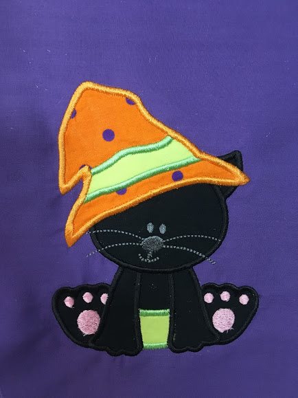 Halloween Witch Kitty Cat machine applique embroidery design 4x4