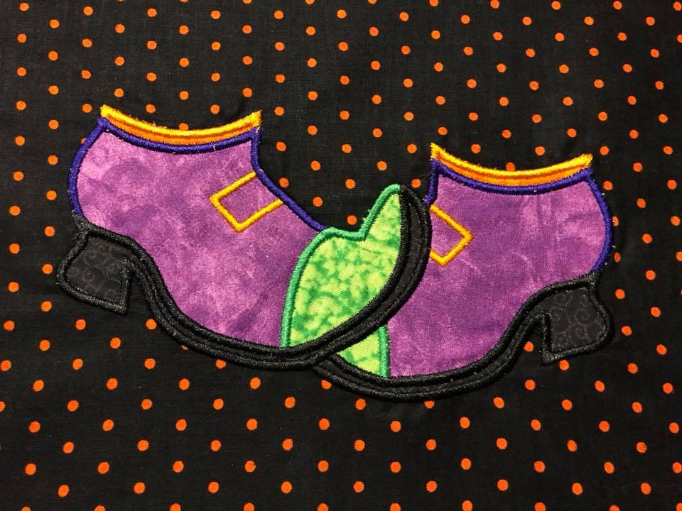 Halloween Witch Shoes machine applique embroidery design 8x12