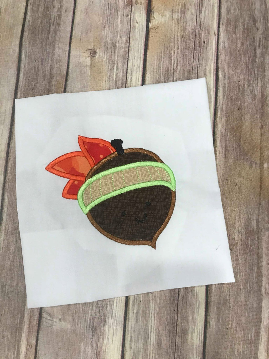 Fall Acorn with Leaves machine applique embroidery design 5x5