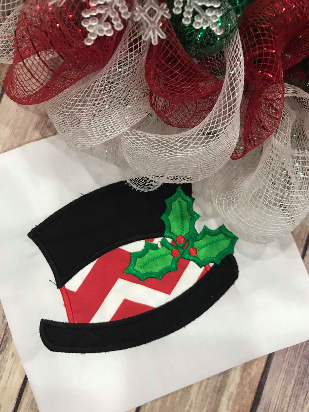 Christmas Snowman Hat with Holly machine applique embroidery design 8x8