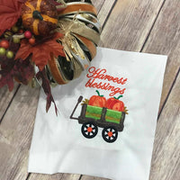 Fall Harvest Blessings Wagon filled with Pumpkin machine embroidery design 5x5
