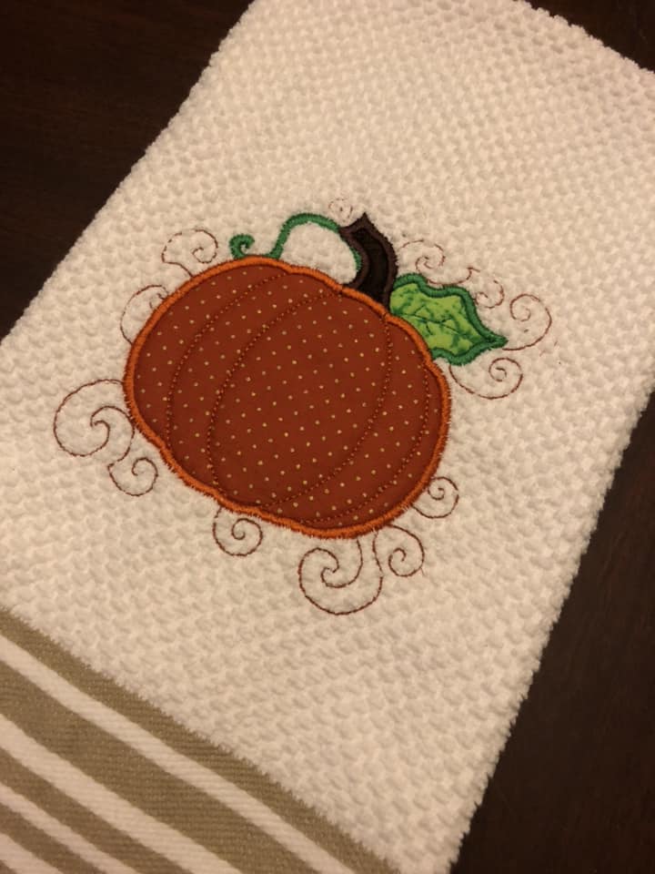 Swirly Fall Pumpkin machine Embroidery Design 8x12
