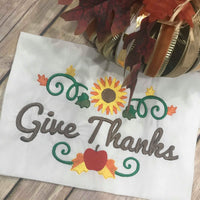 Give Thanks Thanksgiving Fall Sunflower Border Machine Embroidery