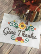 Give Thanks Thanksgiving Fall Sunflower Border Machine Embroidery