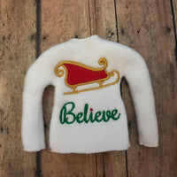 ITH Believe Elf Sweater Santa's Sleigh Shirt embroidery design