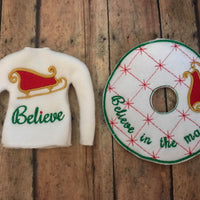 Believe in the Magic Santa Sleigh Christmas Elf Skirt ith machine embroidery design