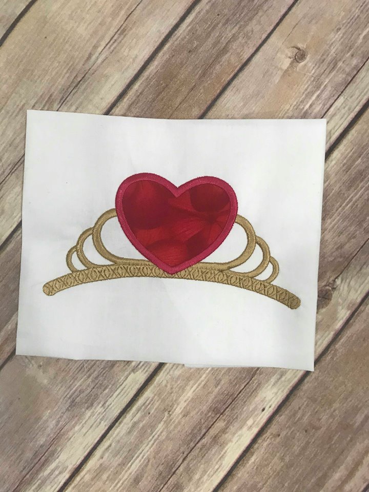 Princess Crown Queen of Hearts Applique Machine Embroidery Design 6x10