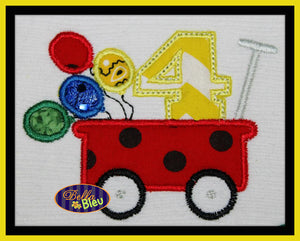 Fourth 4th Little Red Wagon Birthday with Balloons Machine Embroidery Design