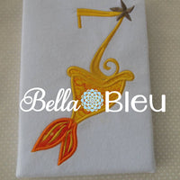 Number 7 #7 Applique Mermaid Tail Machine Embroidery Design Birthday