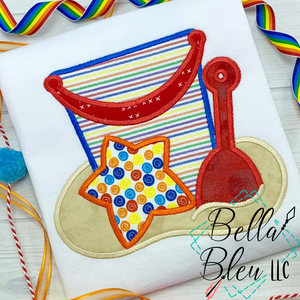 Beach Bucket with toys Applique Machine Embroidery design