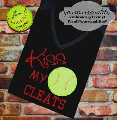 Kiss my Cleats Baseball Softball Applique Machine Embroidery Design