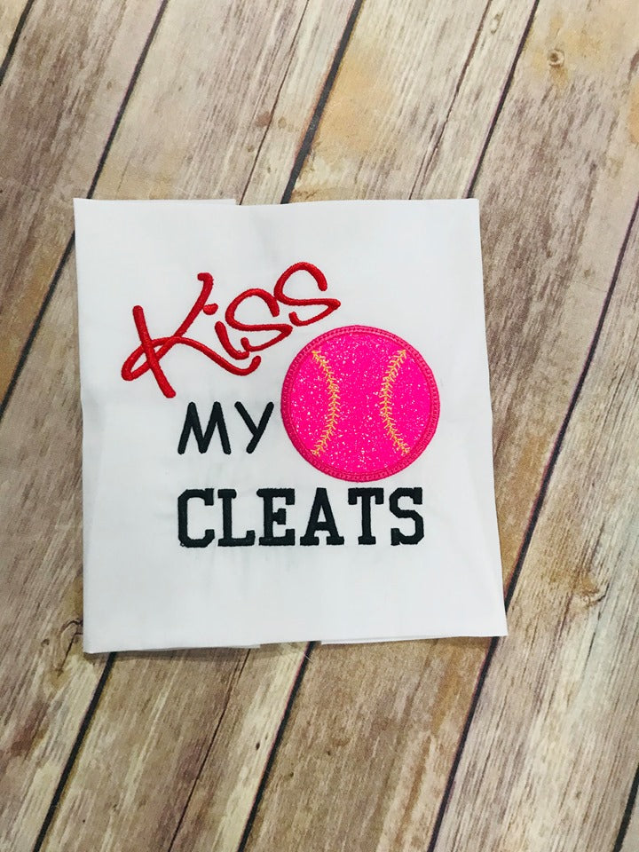 Kiss my Cleats Baseball Softball Applique Machine Embroidery Design