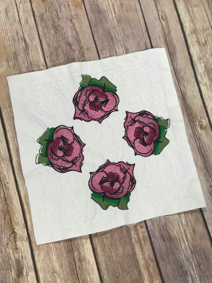 Rose Floral Flower Quilt Block Quilting Motif Machine Embroidery design stipple