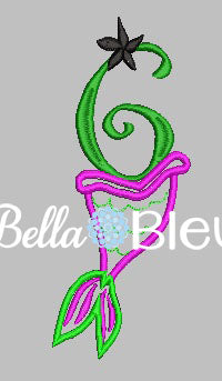 Number 6 #6 Applique Mermaid Tail machine embroidery design