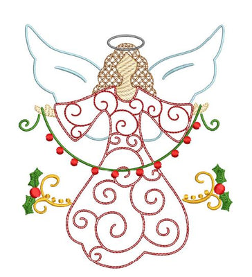 Christmas Angel Bean Swirl Machine Embroidery Design