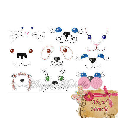 Animal Faces, 9 Designs - Machine Embroidery