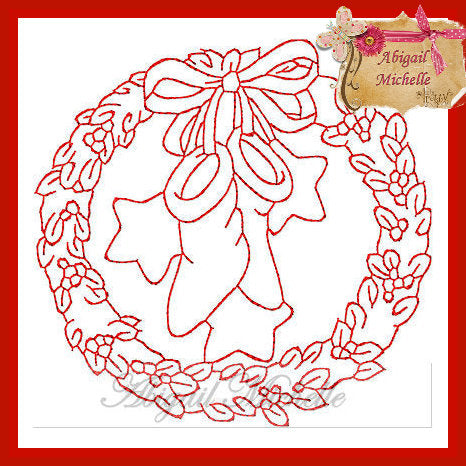 Christmas Wreath Redwork - 2 Sizes