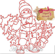 Bringing Home The Christmas Tree Redwork - 2 Sizes