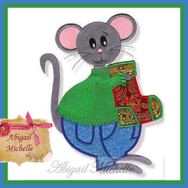 Christmas Mouse Stocking Applique, 3 Sizes - Machine Embroidery