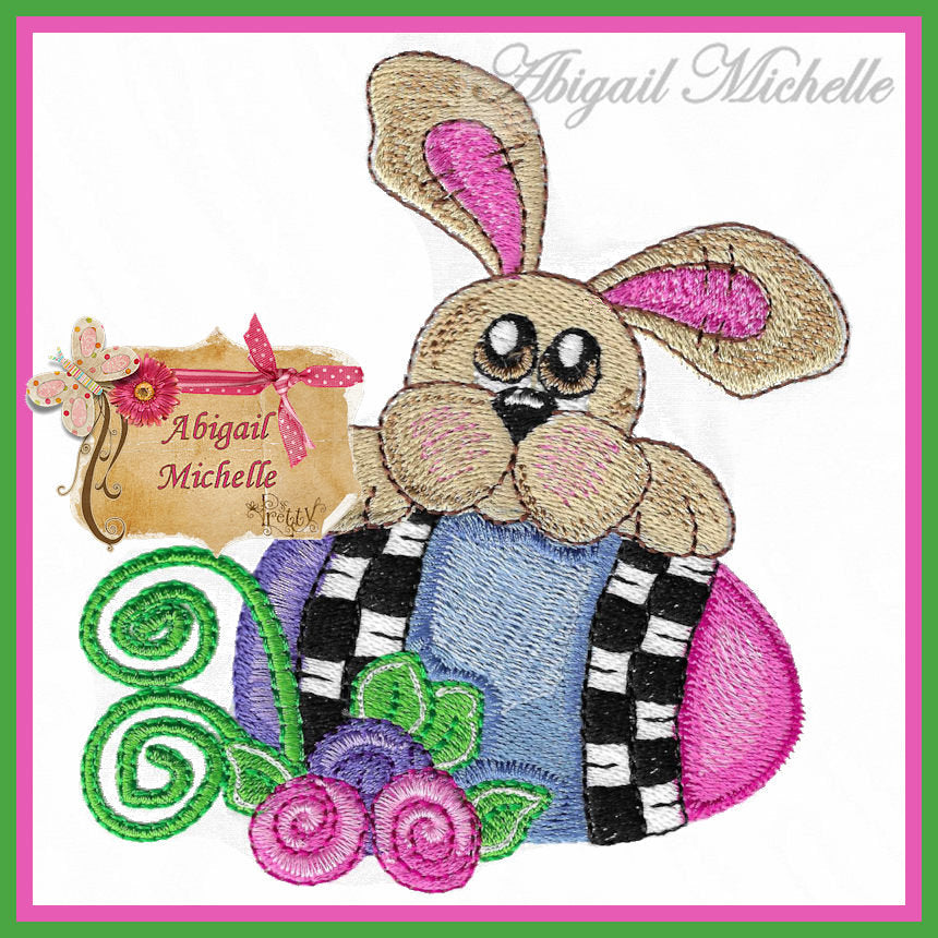 Country Easter Bunny with Egg for Machine Embroidery