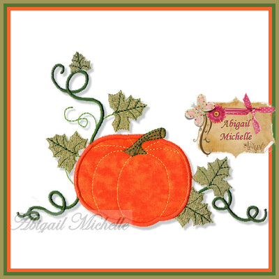 Fall Pumpkin Corner Applique, 4 Sizes - Machine Embroidery