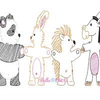 Bean stitch Zoo Trio Animals Panda, Rabbit, Donkey, Porcupine machine embroidery design