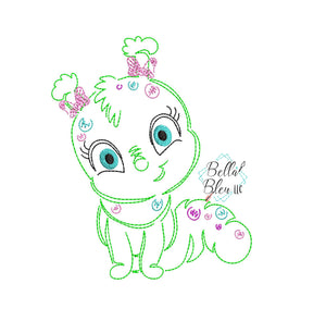 Quick Stitch Girl Caterpillar Insect Bug Machine Embroidery Design COLORWORK