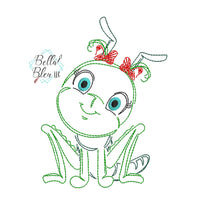 Quick Stitch Girl Grasshopper Insect Bug Machine Embroidery Design COLORWORK