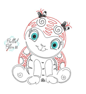 Quick Stitch Girl Ladybug Insect Bug Machine Embroidery Design COLORWORK