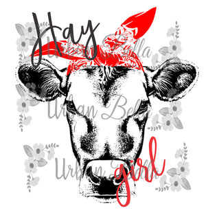 Hay Girl Cow with Bandana Sublimation png file