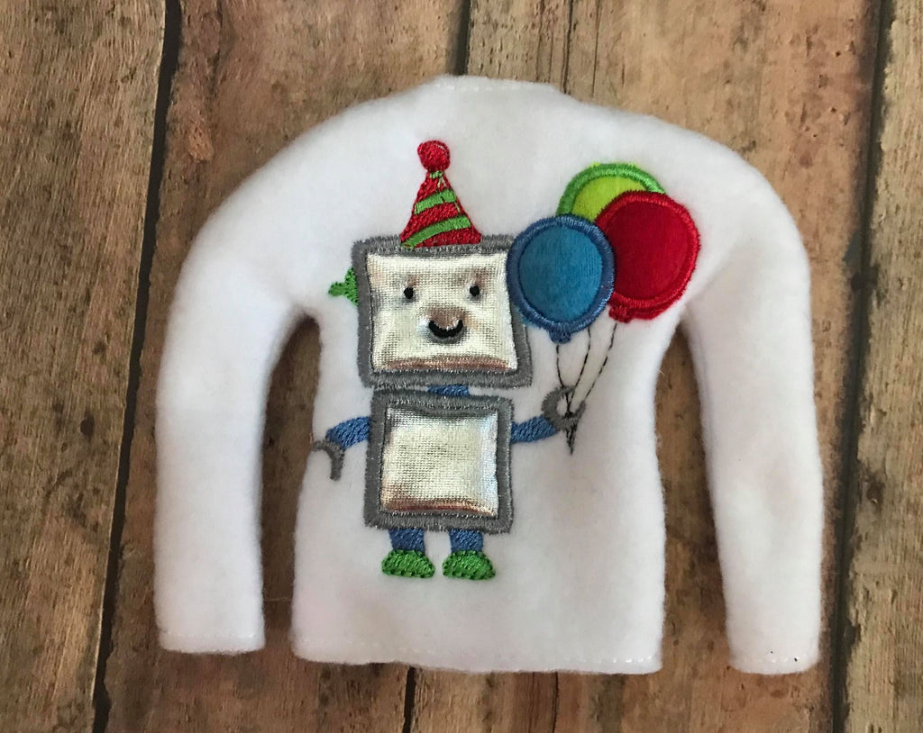Birthday Robot Elf Sweater In the hoop ith embroidery design