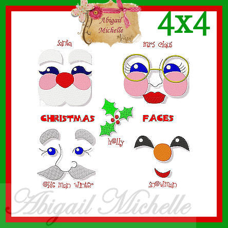 Christmas Faces Set, 2 Sizes - Machine Embroidery
