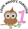 Baby Owl Who's Turning One First Birthday Machine Applique Embroidery Design