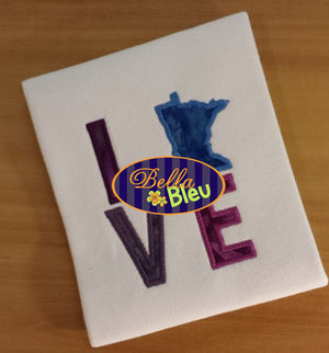 Minnesota State Love Applique Embroidery Design Monogram