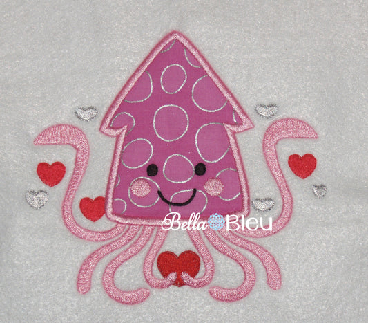 Valentines Squid with hearts Machine Embroidery Applique Design