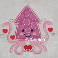Valentines Squid with hearts Machine Embroidery Applique Design