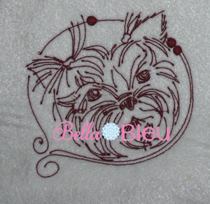 Yorkie Dog Quick Stitch Machine Redwork embroidery design
