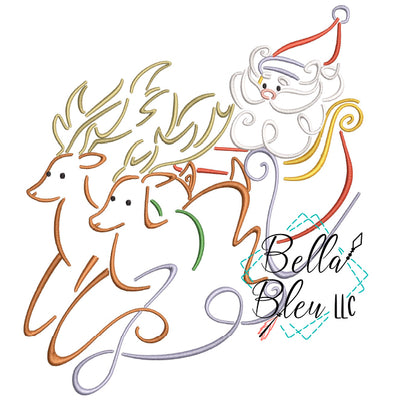 Christmas Santa Sleigh and Reindeer  Swirl Machine Embroidery Design
