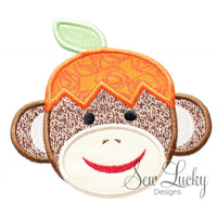 Fall Sock Monkey with Pumpkin hat Applique